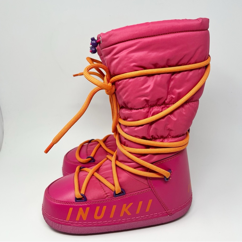 Inuikii Pink Winter Rain Boots with Orange Laces
